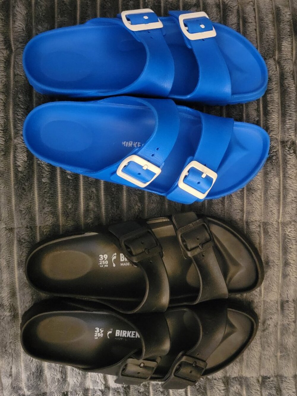 2 Pair Birkenstock Arizona EVA Sandals Black Blue Women's 39 US 8-8.5 - Picture 2 of 15